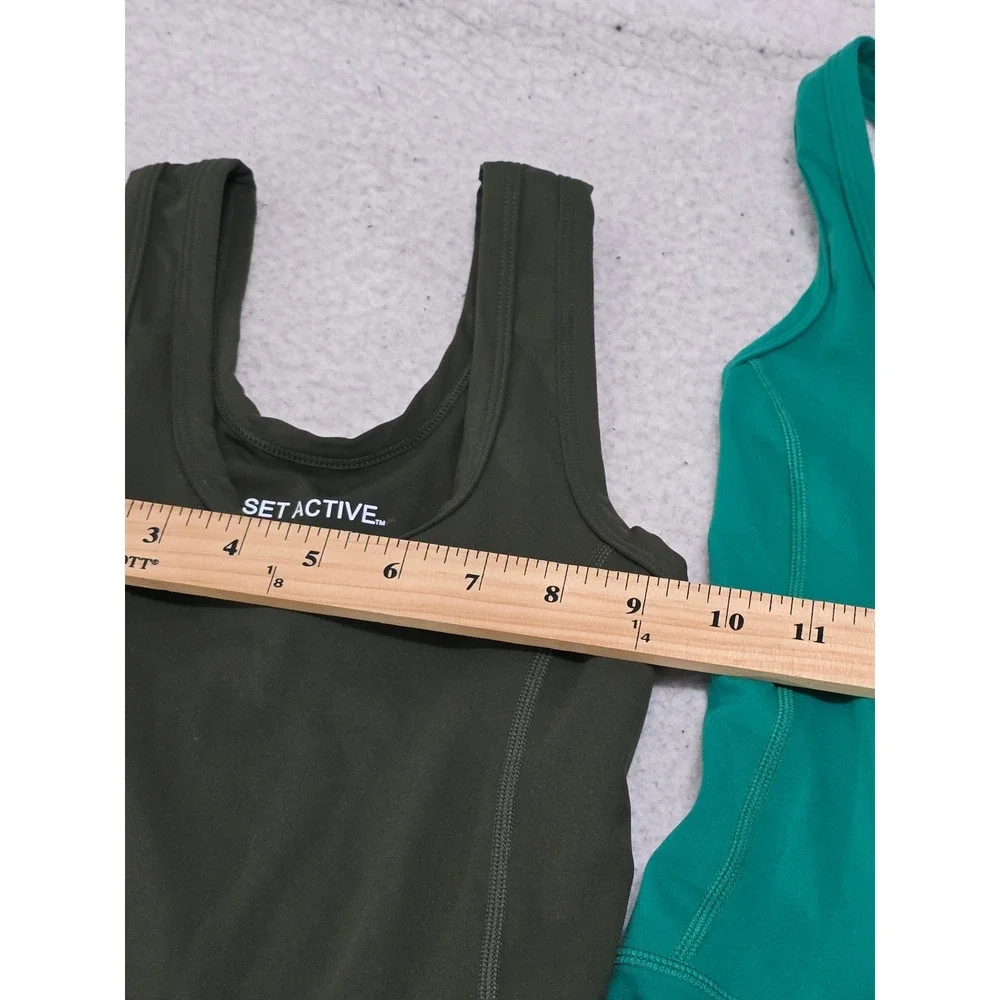 SET ACTIVE Bundle XS Sportbody Romper Teal Bodysuit Lime Green Ribbed Leggings - Picture 9 of 15